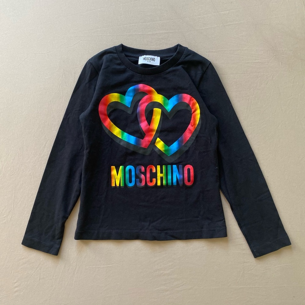 Moschino Kids Black Long-Sleeve Rainbow Heart Logo Top